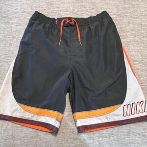Nike Men's Board Shorts Swim‎ Trunks Size L Large Black Orange White Logo